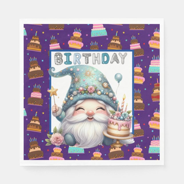 Guardanapo De Papel Gnomo de Aniversário (Frente)