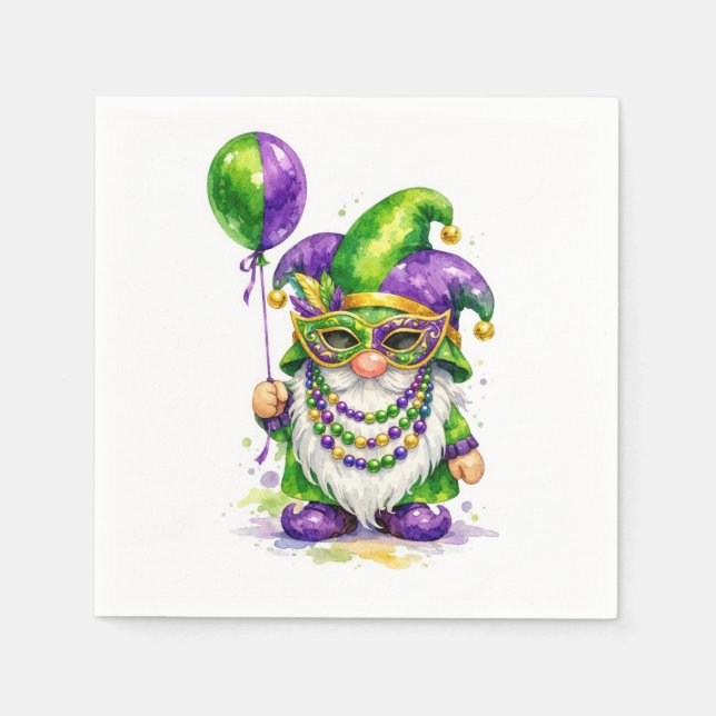 Guardanapo De Papel Gnomo do Mardi Gras com Balão de Festa (Frente)