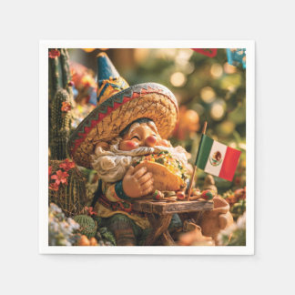 Guardanapo De Papel Gnomo Mexicano Usando Um Sombrero Comendo Um Taco