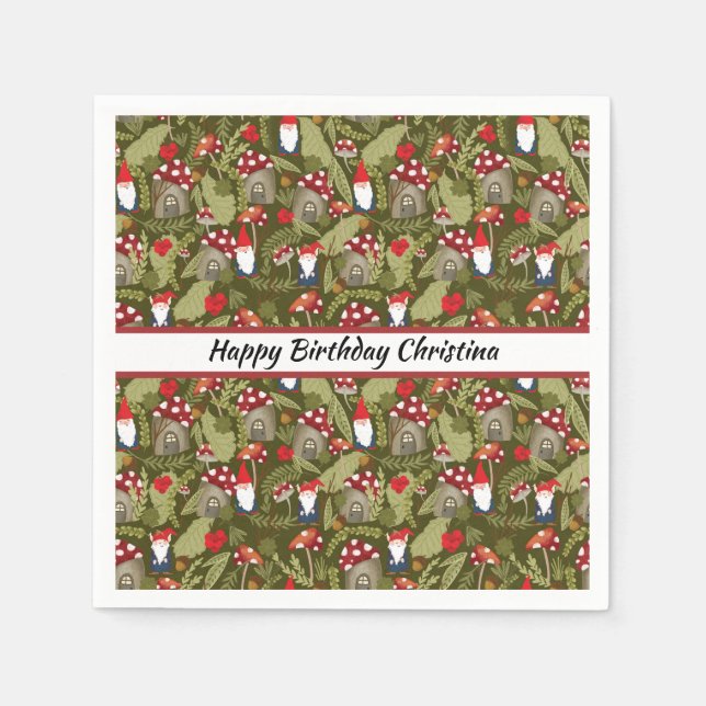 Guardanapo De Papel Gnomos Adoráveis e Cogumelos Personalizados (Frente)