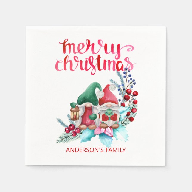 Guardanapo De Papel Gnomos com chapéus vermelhos e verdes (Frente)