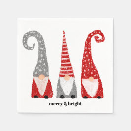 Guardanapo De Papel Gnomos de Natal Vermelho Cinza Branco Personalizad