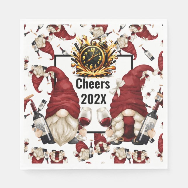 Guardanapo De Papel Gnomos de Vinhos felizes anos novos (Frente)