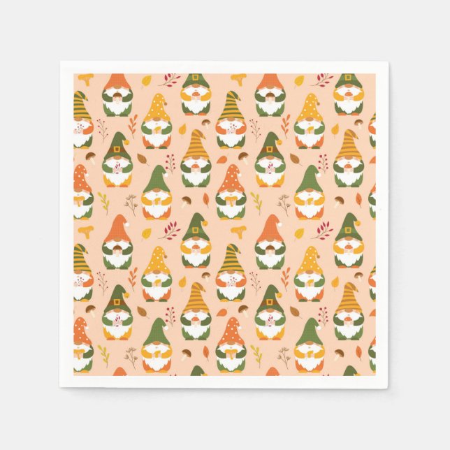 Guardanapo De Papel Gnomos do outono no padrão florestal (Frente)