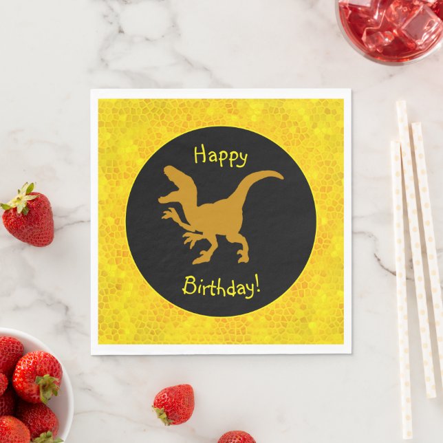 Guardanapo De Papel Gold Dinosaur Hide Happy Birthday! (Insitu)