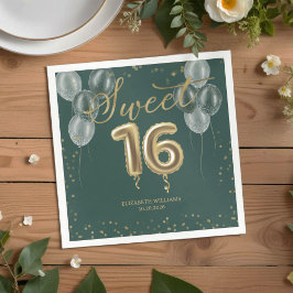 Guardanapo De Papel Gold Foil Sweet 16 Birthday Balloons Party Green