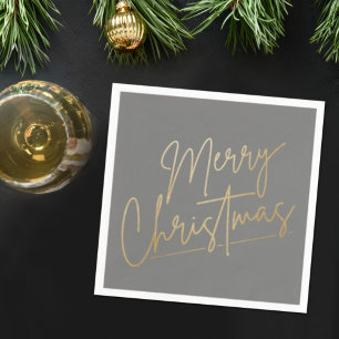 Guardanapo De Papel Gold Merry Christmas on Gray Napkins