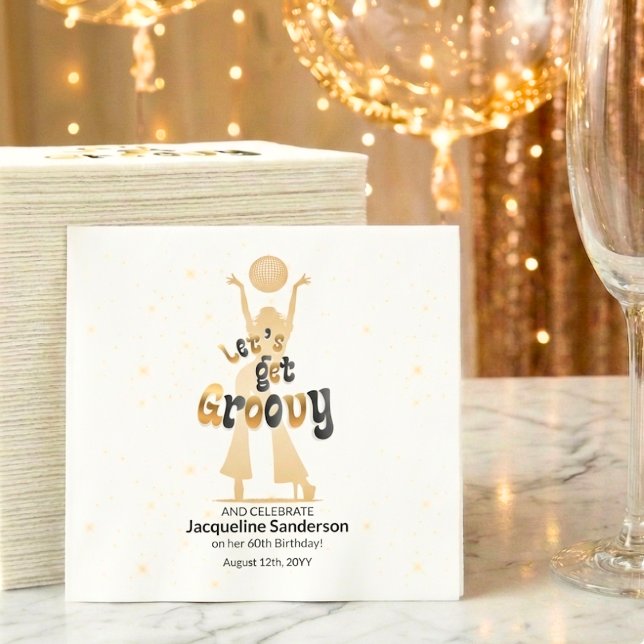 Guardanapo De Papel Gold Retro Let's Get Groovy 60th Birthday (Criador carregado)