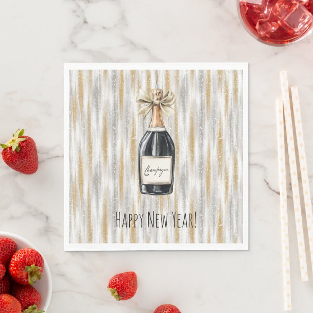 Guardanapo De Papel Gold Silver New Year's Eve Champagne Bottle (Insitu)