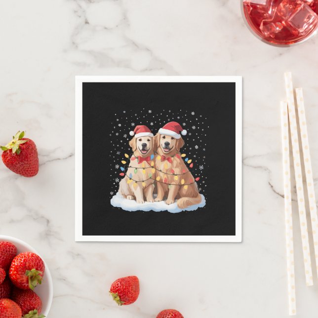 Guardanapo De Papel Golden Retriever Christmas Santa Hat Reindeer  (Insitu)