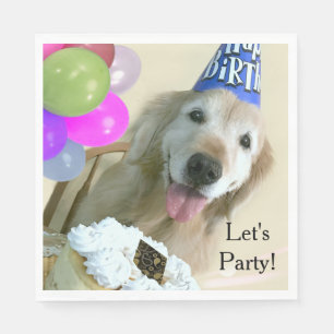 Guardanapo De Papel Golden retriever com aniversário do bolo e dos
