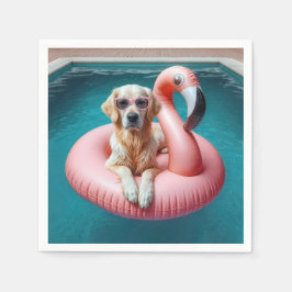Guardanapo De Papel Golden Retriever In Flamingo Pool toy