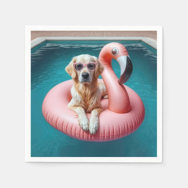 Guardanapo De Papel Golden Retriever In Flamingo Pool toy (Frente)