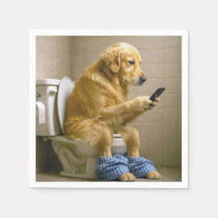 Guardanapo De Papel Golden Retriever Sentado no Banheiro Enviando Mens