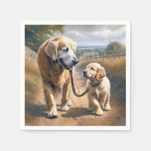 Guardanapo De Papel Golden Retrievers Caminhando em uma Estrada Rural