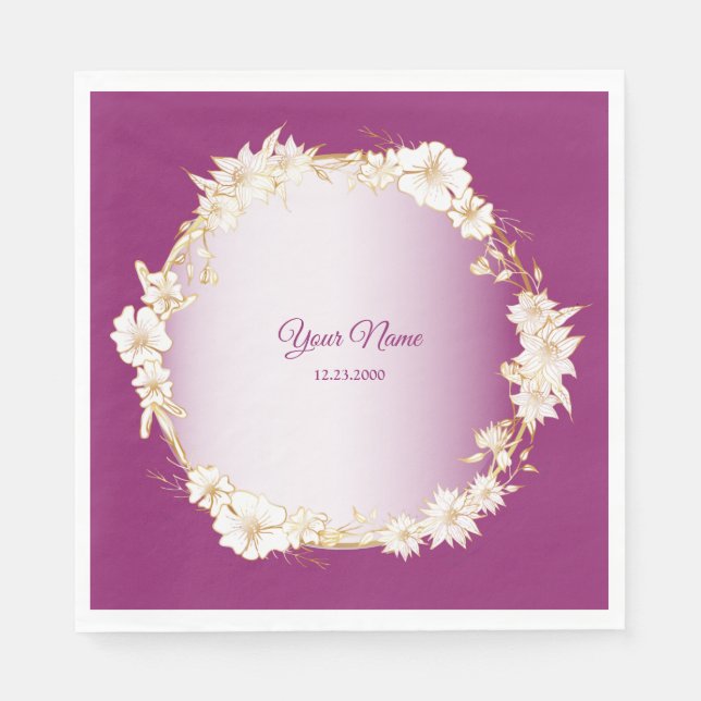 Guardanapo De Papel Golden White Floral Pink Geometric Wedding Party (Frente)