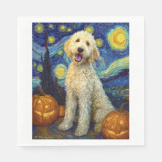 Guardanapo De Papel Goldendoodle Cachorro Fofo Halloween Jack O Lanter