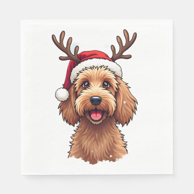Guardanapo De Papel Goldendoodle Cachorro Rena de Natal Férias Doodle (Frente)