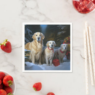 Guardanapo De Papel Goldendoodle Nevado Trenó Natal Decoração