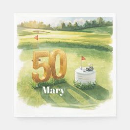 Guardanapo De Papel Golf 50th Birthday for golfer with cake and number