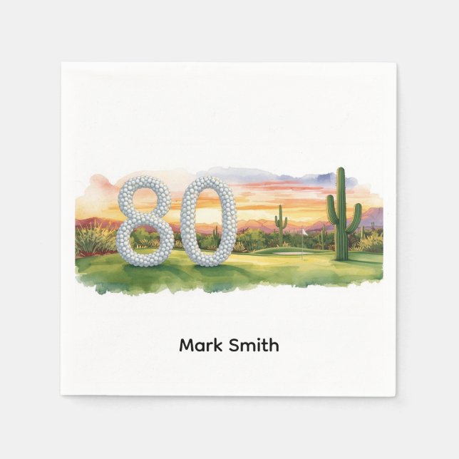 Guardanapo De Papel Golf 80th Birthday with golf ball  Arizona golfer (Frente)