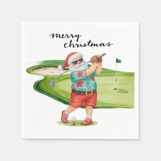 Guardanapo De Papel Golf Christmas with Santa Claus Golfer (Frente)