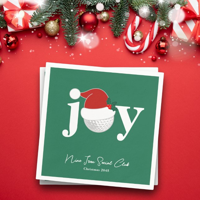 Guardanapo De Papel Golf Club Holiday Joy Typography Festive Green (Modern holiday napkin with a golf twist 🎄
Add your name, club, or event details)