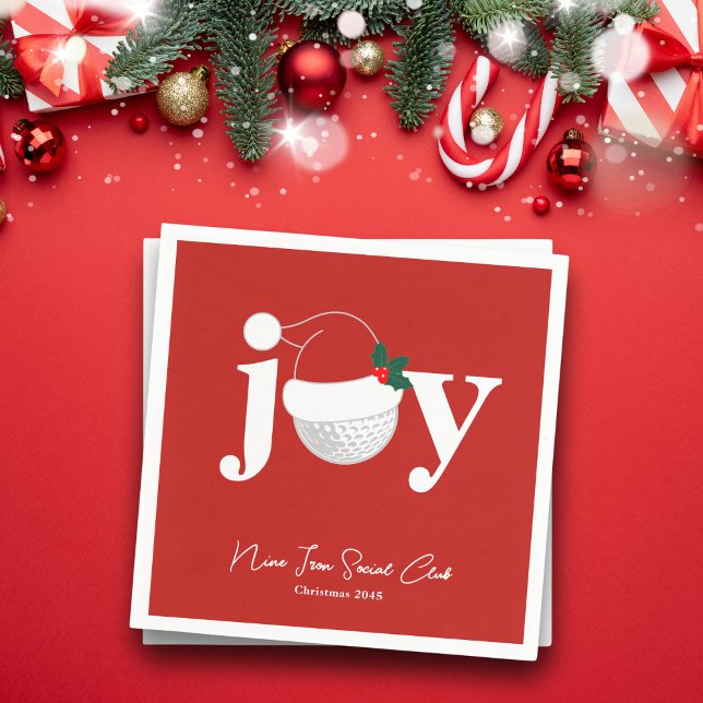 Guardanapo De Papel Golf Club Holiday Joy Typography Festive Red  (Modern holiday napkin with a golf twist 🎄
Add your name, club, or event details)