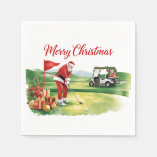 Guardanapo De Papel Golf Natal com Papai Noel jogando golfe