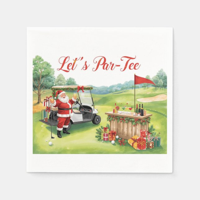 Guardanapo De Papel Golf Natal com Papai Noel jogando golfe (Frente)