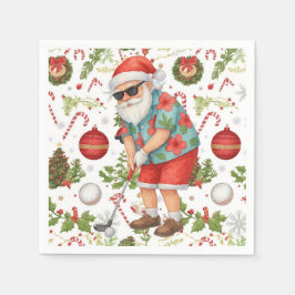Guardanapo De Papel Golf Papai Noel Jogando Golfe Natal