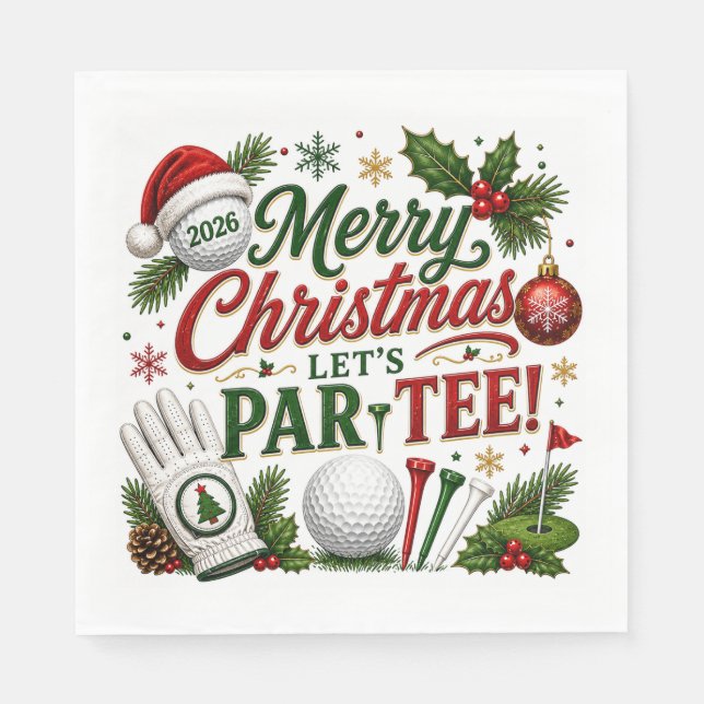 Guardanapo De Papel Golf Vamos Par-Tee Golfe Tema de Natal  (Frente)
