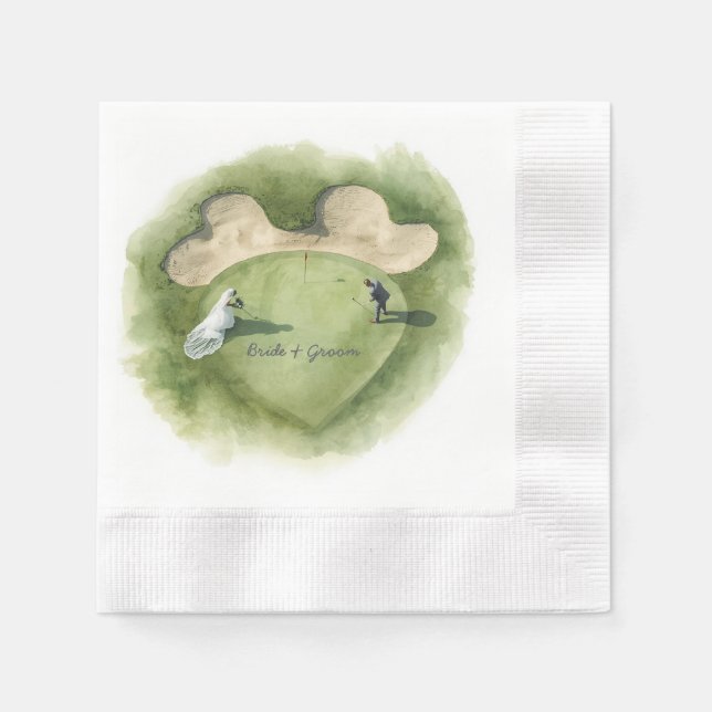 Guardanapo De Papel Golf wedding bride groom on putting green (Frente)