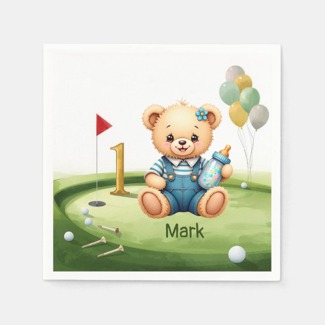 Guardanapo De Papel Golfe 1º aniversário golfista de um ano com número (Frente)