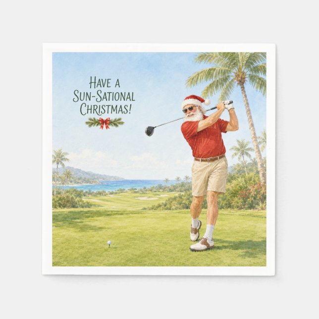 Guardanapo De Papel Golfe Feliz Natal com Papai Noel (Frente)