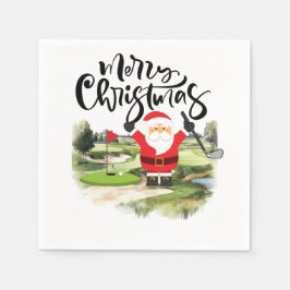 Guardanapo De Papel Golfe Feliz Natal com Papai Noel Golfing
