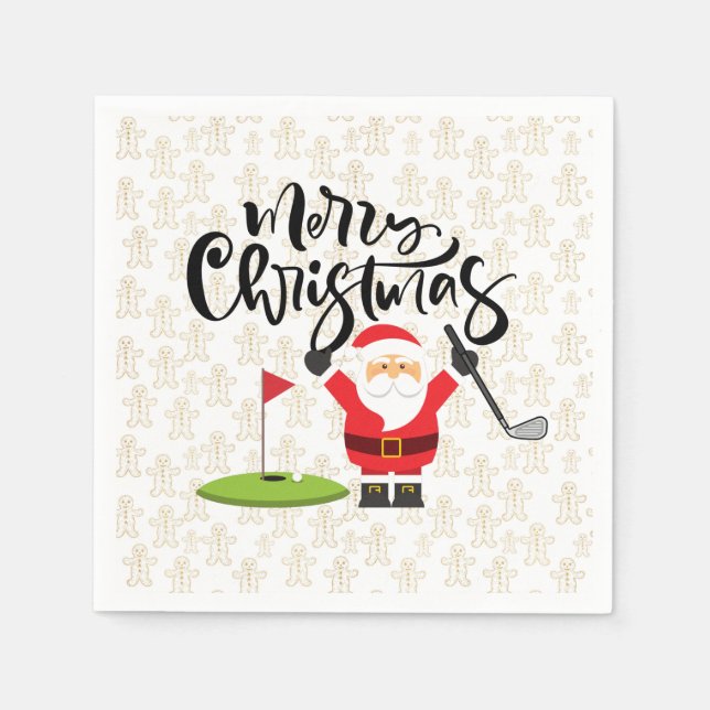 Guardanapo De Papel Golfe Feliz Natal com Papais noeis de ouro (Frente)
