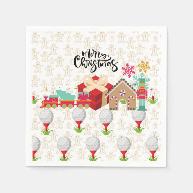 Guardanapo De Papel Golfe Feliz Natal com presente de golfe em caixa v (Frente)