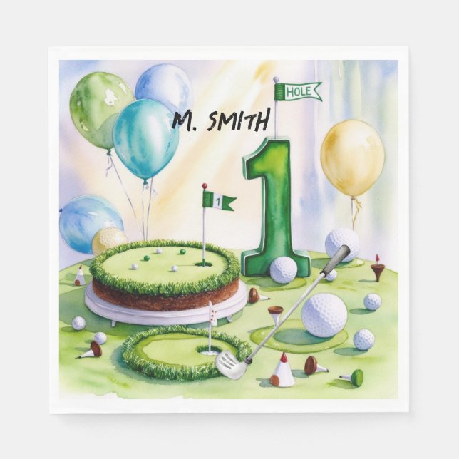 Guardanapo De Papel Golfe primeiro aniversario de um ano de idade, gol (Frente)