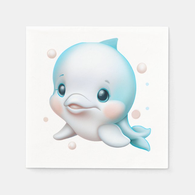 Guardanapo De Papel Golfinho De Bebê Azul E Bonito (Frente)