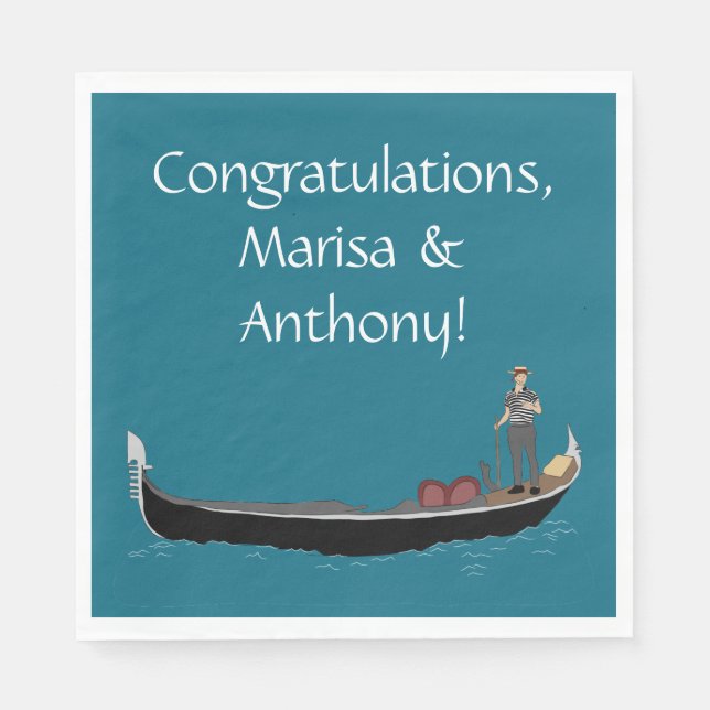 Guardanapo De Papel Gôndola e Gondoleiro de Veneza, Itália Azul Turque (Frente)