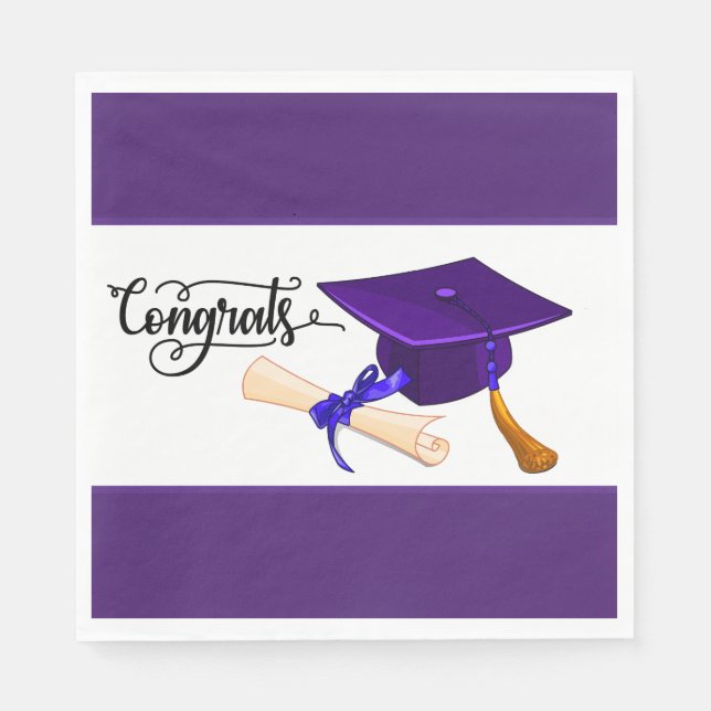 Guardanapo De Papel Gorra de Graduação Roxa e Diploma (Frente)