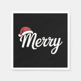 Guardanapo De Papel Gorro de Natal Vermelho Alegre Preto em Negrito