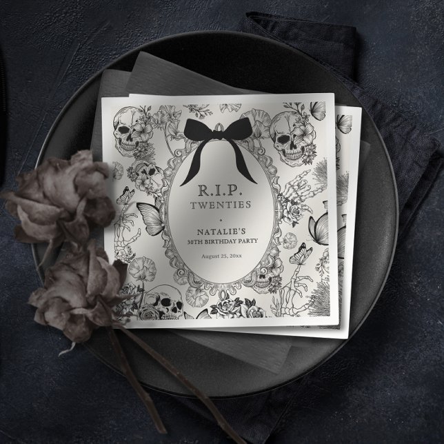 Guardanapo De Papel Gothic Floral Skull RIP Twenties 30th Birthday (Gothic Floral Skull RIP Twenties 30th Birthday Napkins)