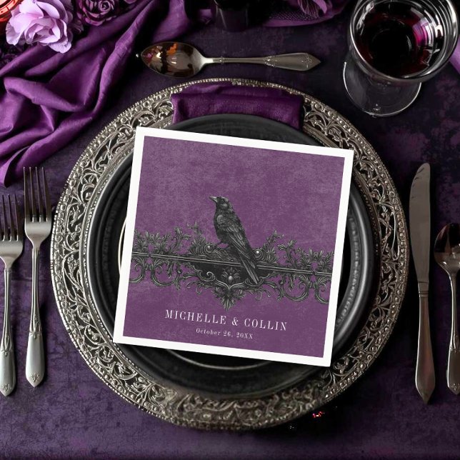 Guardanapo De Papel Gothic Raven Purple Darkly Ever After Wedding (Criador carregado)