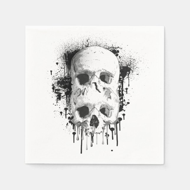 Guardanapo De Papel Gr&aacutefico de Tinta Preta Skull Drip (Frente)