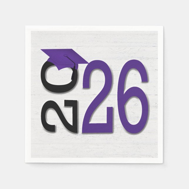 Guardanapo De Papel Graduação 2025 Roxo e Preto em Madeira (Frente)