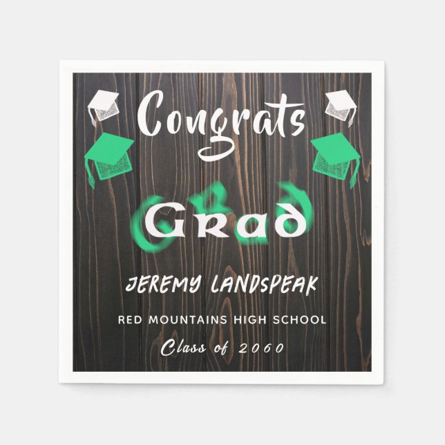 Guardanapo De Papel Graduação 2025 Verde e Branco Texto Difuso (Frente)