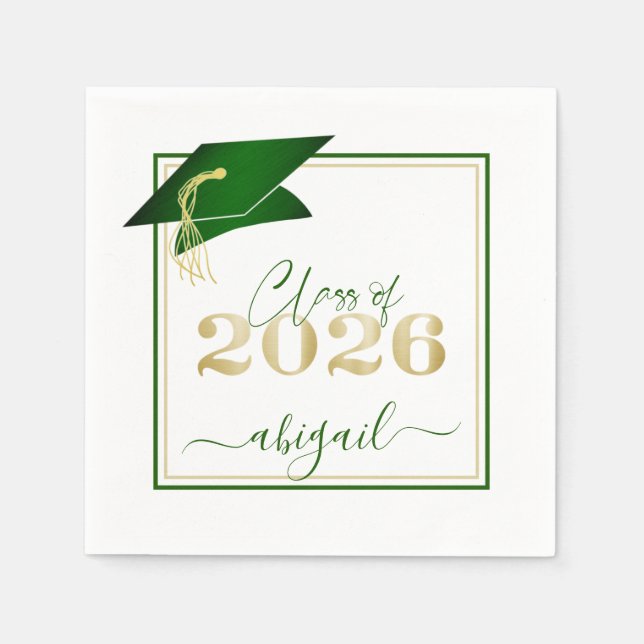Guardanapo De Papel Graduação 2026 Dourado Verde Metálico Falso Script (Frente)