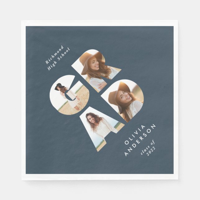 Guardanapo De Papel Graduação 4 marinho personalizado moderno azul (Frente)